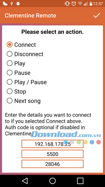 Giao diện sử dụng ứng dụng Clementine Remote 