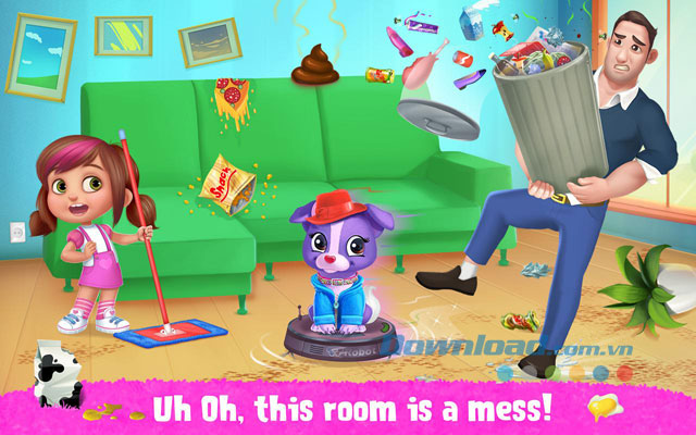 Giúp bố dọn dẹp nhà cửa trong game