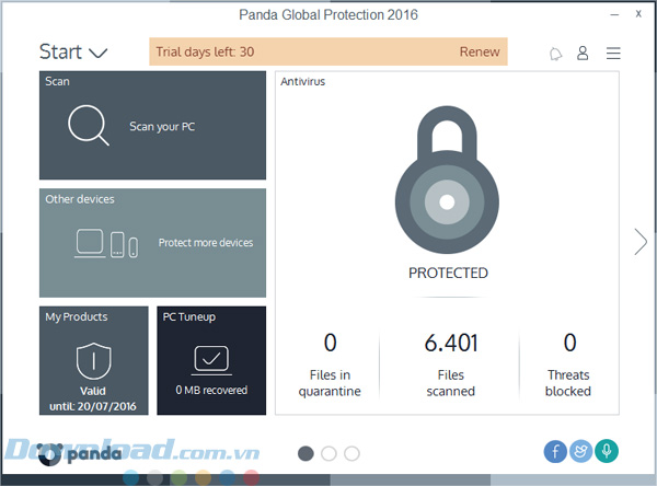 Giao diện của Panda Global Protection