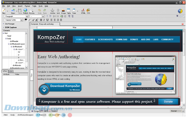 Tạo ra trang web đẹp mắt bằng KompoZer