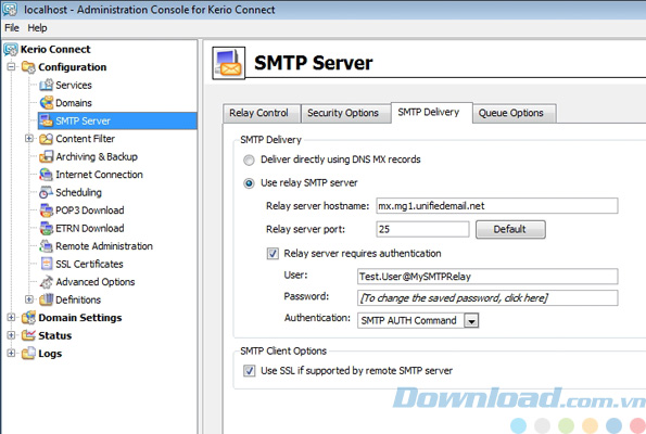 Giao diện admin của Kerio Connect