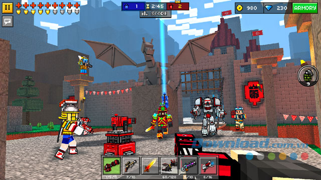 Chiến đấu với kẻ thù trong game Pixel Gun 3D trên Android