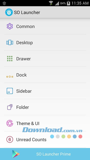 Giao diện sử dụng của ứng dụng SO Launcher