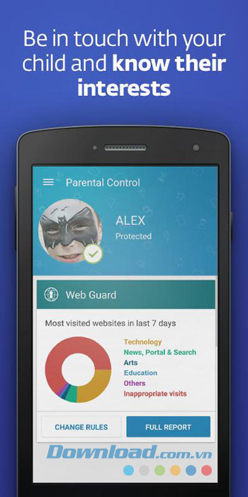 Tính năng của ứng dụng ESET Parental Control