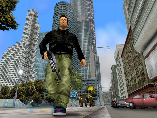 Cầm súng thực hiện nhiều pha bắn nhau trong game hành động Grand Theft Auto III