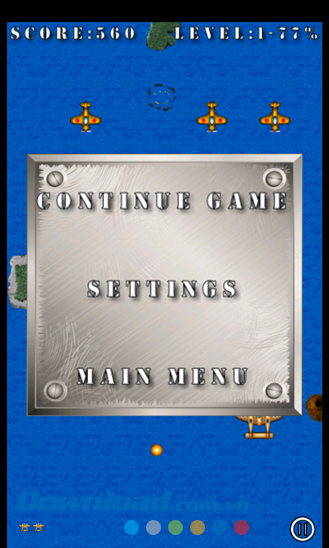 Bấm vào các tùy chọn trong game bắn máy bay Pacific Wings cho Windows Phone
