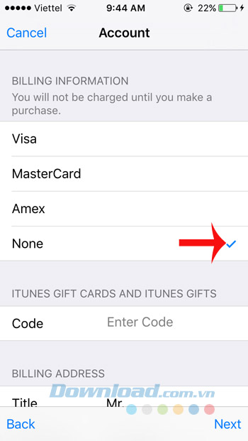 Bỏ qua không chọn Visa