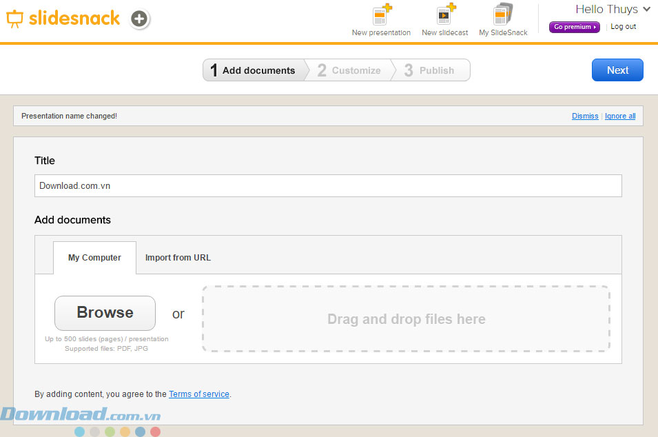 Giao diện ứng dụng SlideSnack