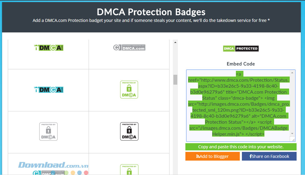 Ứng dụng DMCA Protection Badges