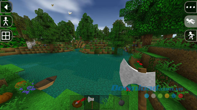 Giao diện chơi game Survivalcraft trên Android