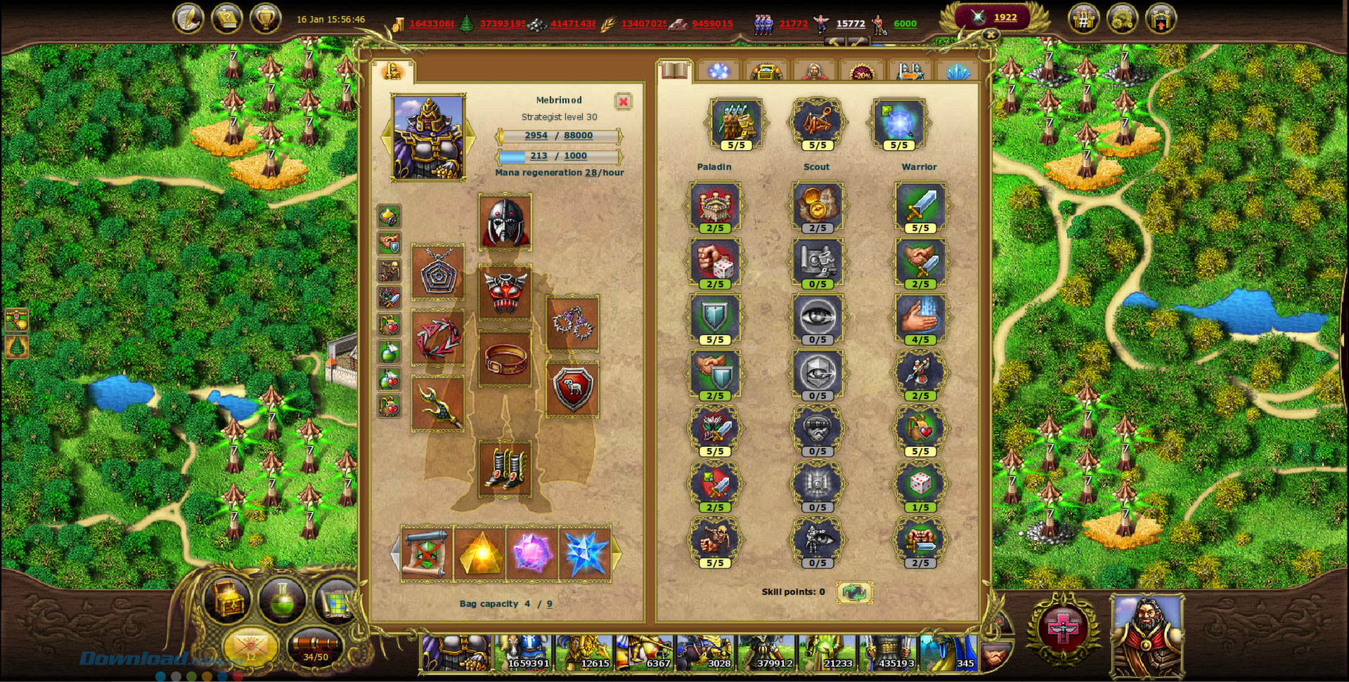 Trang bị đồ, kĩ năng cho nhân vật game chiến thuật My Lands: Black Gem Hunting