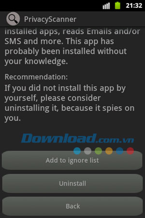 Giao diện sử dụng ứng dụng Privacy Scanner (Antispy) Free Giao diện sử dụng ứng dụng Privacy Scanner (Antispy) Free