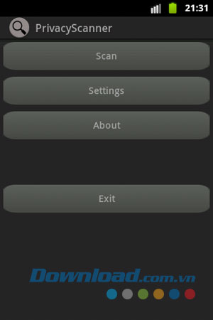 Giao diện sử dụng ứng dụng Privacy Scanner (Antispy) Free