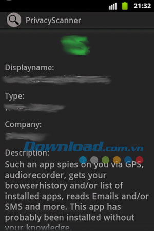 Giao diện sử dụng ứng dụng Privacy Scanner (Antispy) Free