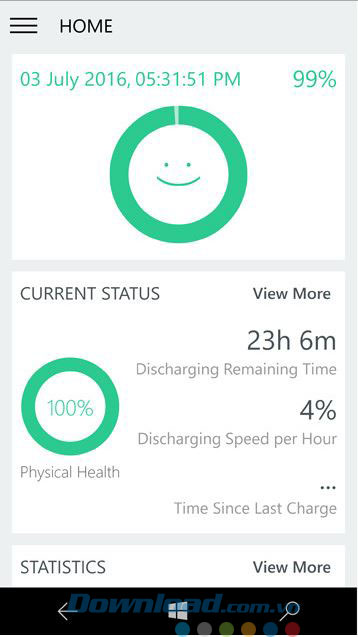 Màn hình chính của Battery X