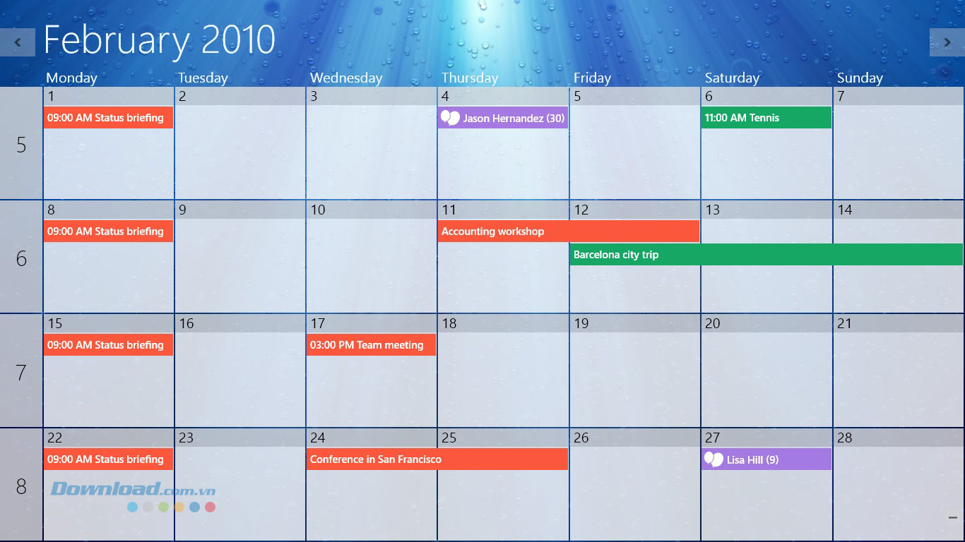 Giao diện ứng dụng One Calendar