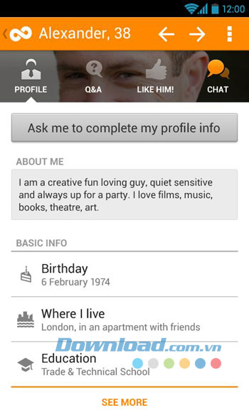 Giao diện sử dụng ứng dụng Twoo trên Android Giao diện sử dụng ứng dụng Twoo trên Android
