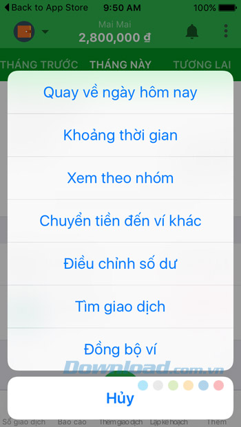 Menu của Money Lover