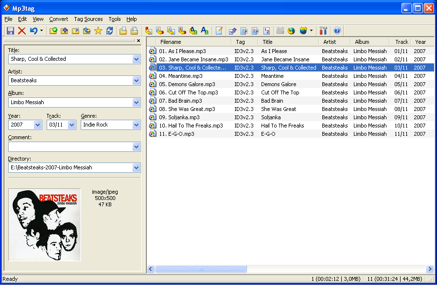 Giao diện màn hình chính của Mp3tag
