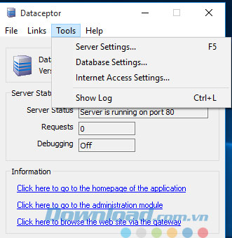 Giao diện phần mềm Dataceptor 