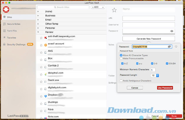 Giao diện Lastpass cho Mac