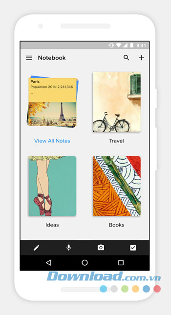 Giao diện sử dụng Zoho Notebook trên Android