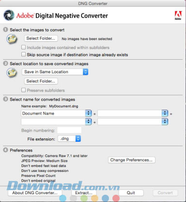 Giao diện DNG Converter
