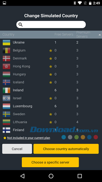 Giao diện sử dụng ứng dụng CyberGhost trên Android