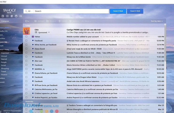 Giao diện Yahoo Mail trên Windows 10 