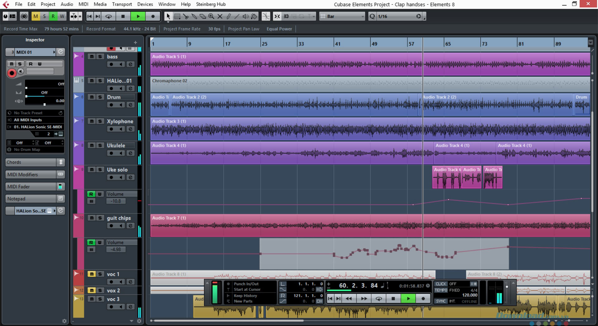 Giao diện phần mềm Cubase Elements 