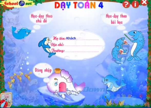 Giao diện chính Dạy Toán 4