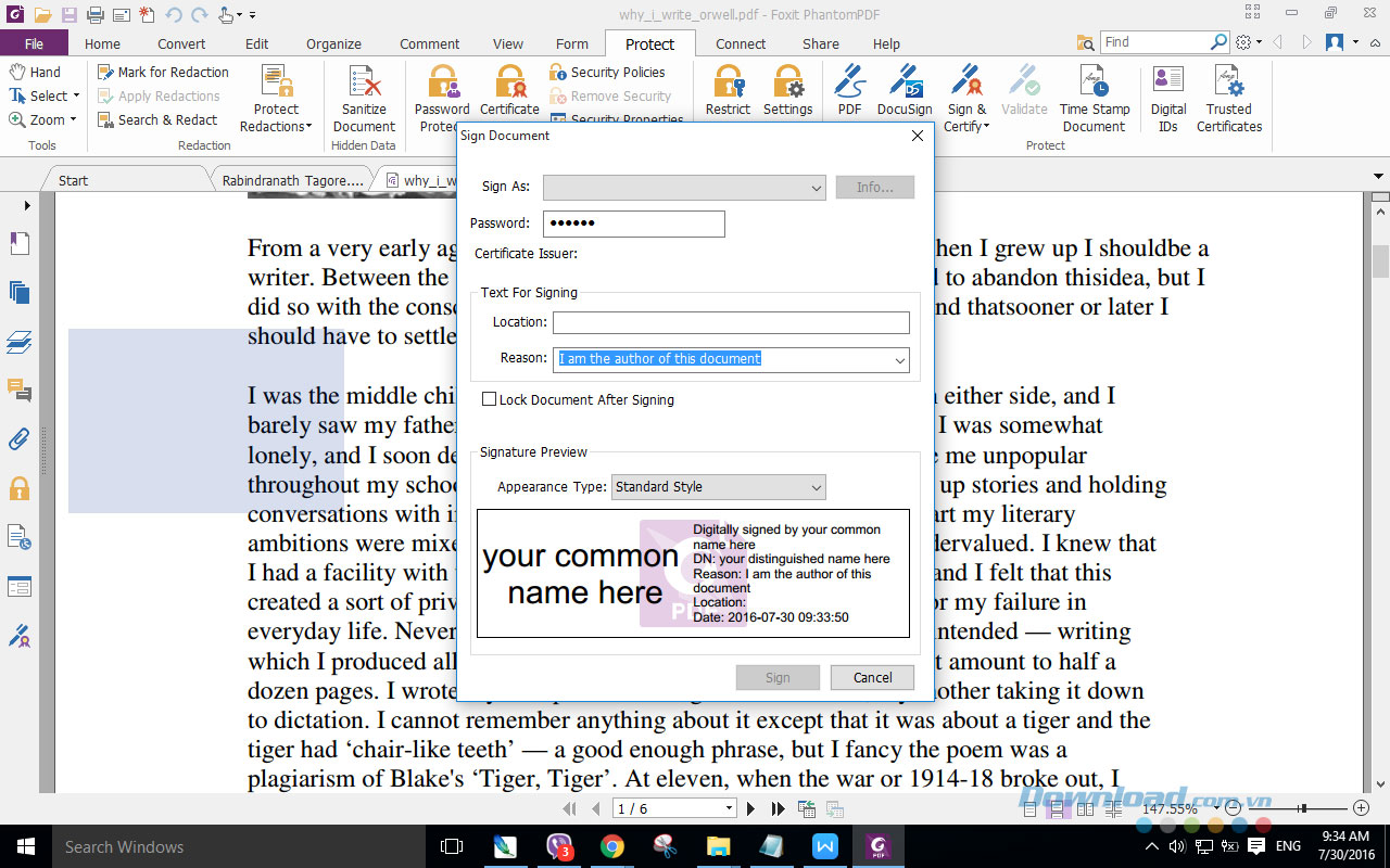 Thêm chữ kí bảo vệ file