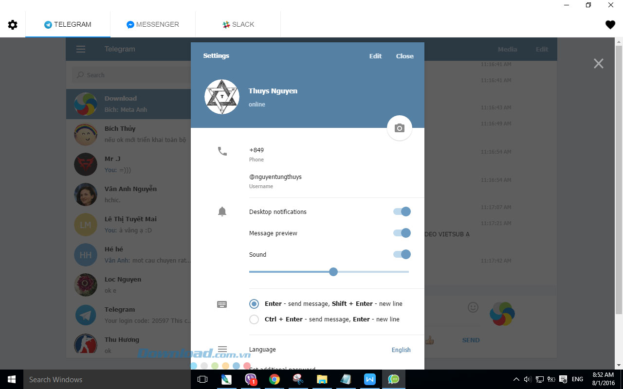 Thiết lập cài đặt trong Telegram