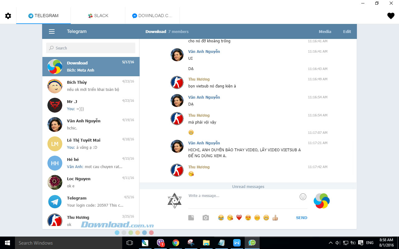 Giao diện chat trên Telegram