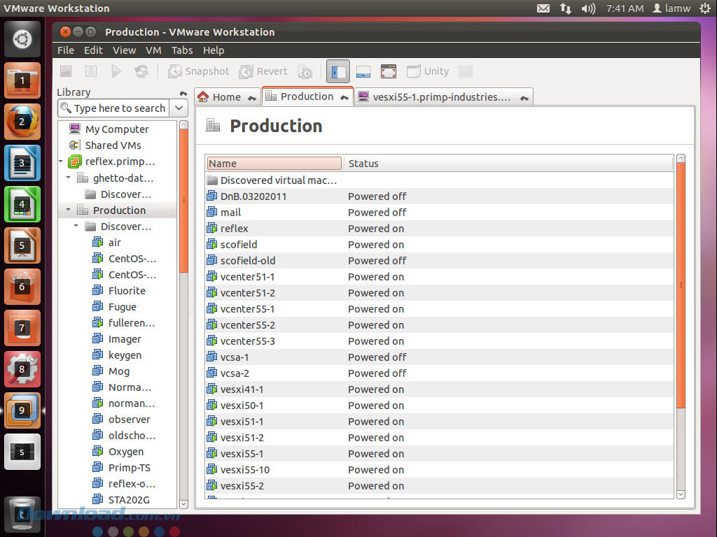 Giao diện phần mềm VMware Workstation trên Linux