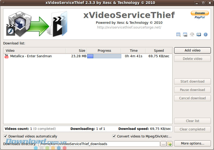 Giao diện phần mềm xVideoServiceThief