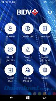 Giao diện chính BIDV Smart Banking