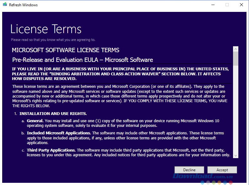 Chấp nhận điều khoản của phần mềm 