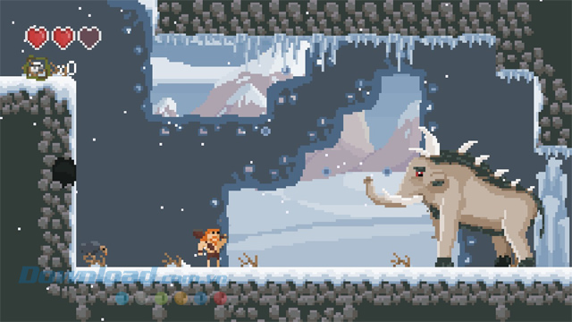 Chiến đấu với quái vật hung dữ trong game phiêu lưu hành động đi cảnh There was a Caveman