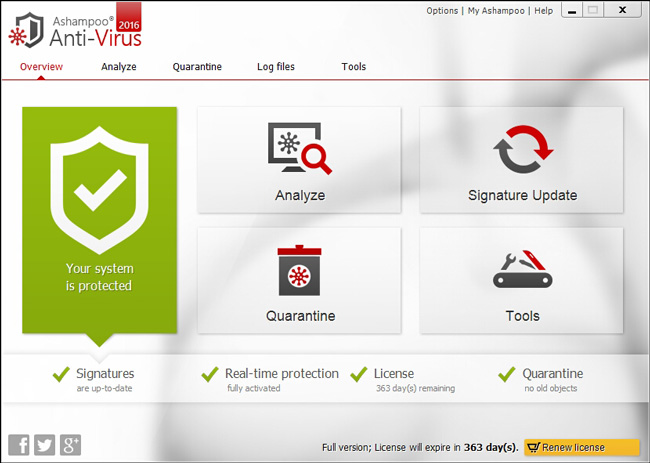 Các lựa chọn bảo vệ máy tính với phần mềm diệt virus Ashampoo Anti-Virus 2016