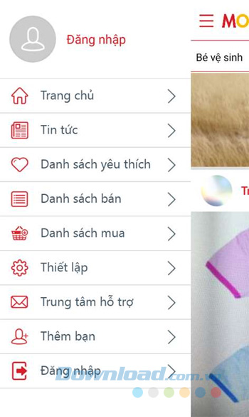Menu chính của Moki