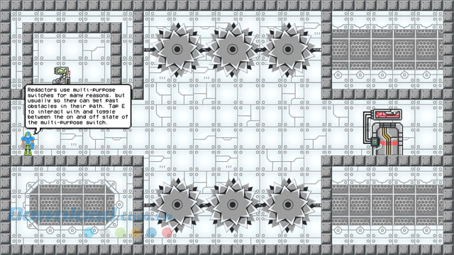 Game Redactem hướng dẫn người chơi bấm E để tương tác và bật tắt các công tắc được sử dụng cho nhiều mục đích khác nhau
