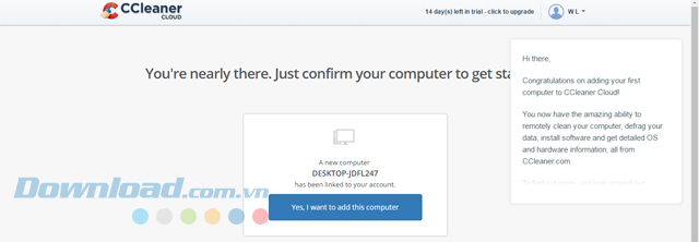 Xác nhận máy tính cần được dọn dẹp bằng phần mềm CCleaner Cloud Xác nhận máy tính cần được dọn dẹp bằng phần mềm CCleaner Cloud