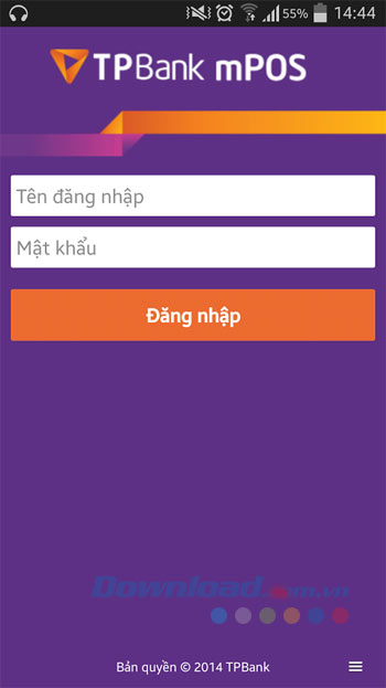 Giao diện đăng nhập TPBank mPos
