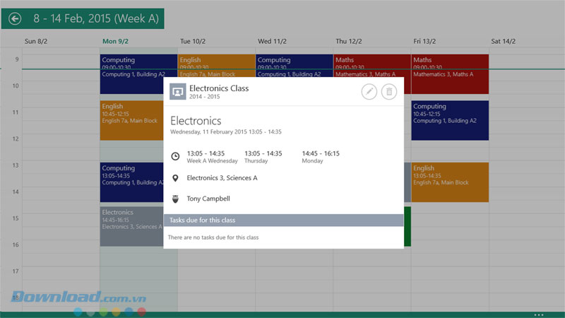 Thông tin cho từng lớp học 