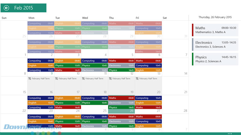 Xem lịch học của tháng