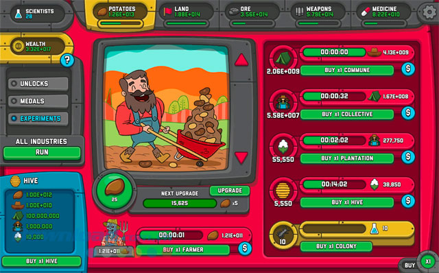 Thu thập càng nhiều khoai tây càng tốt khi chơi game nhấp chuột cho máy tính AdVenture Communist