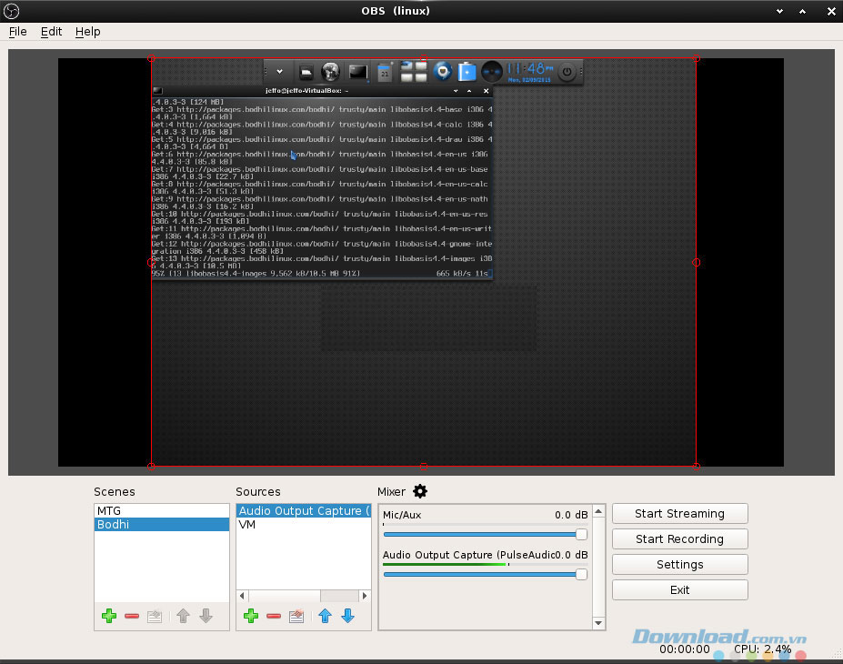Giao diện phần mềm Open Broadcaster Software