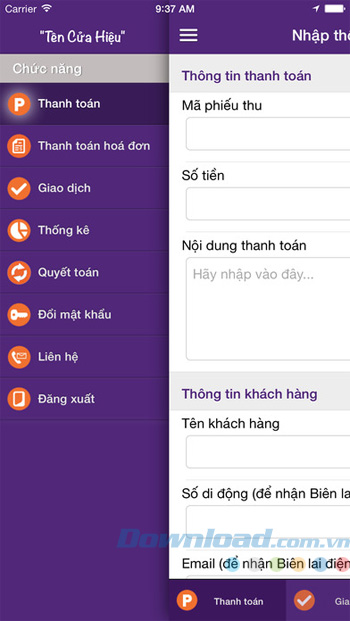 Giao diện chính TPBank mPOS Giao diện chính TPBank mPOS