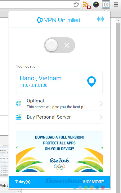 Giao diện VPN Unlimited trên Chrome